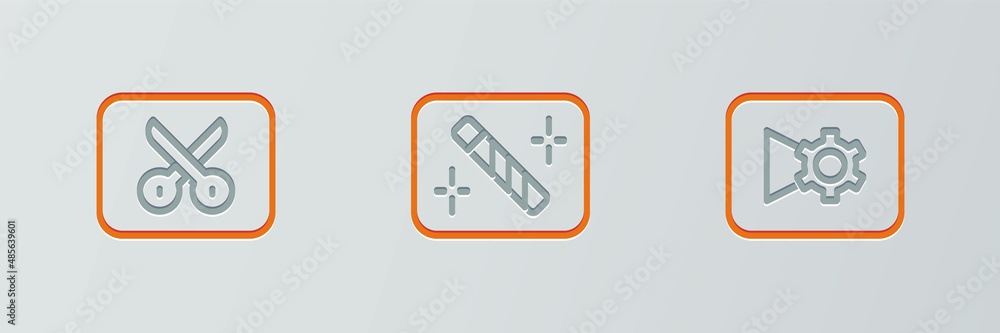 Set line Music or video settings, editing and Photo retouching icon. Vector Set line Music or video settings, editing and Photo retouching icon. Vector