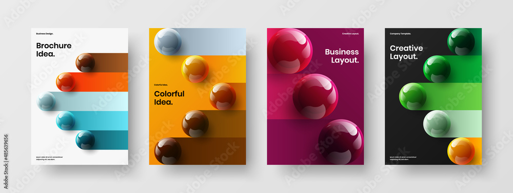 Creative handbill design vector concept collection. Simple 3D spheres corporate cover illustration bundle.