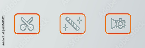 Set line Music or video settings, editing and Photo retouching icon. Vector