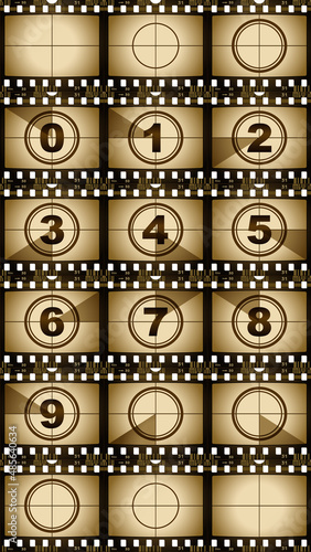 Countdown markers. Old film movie timer count