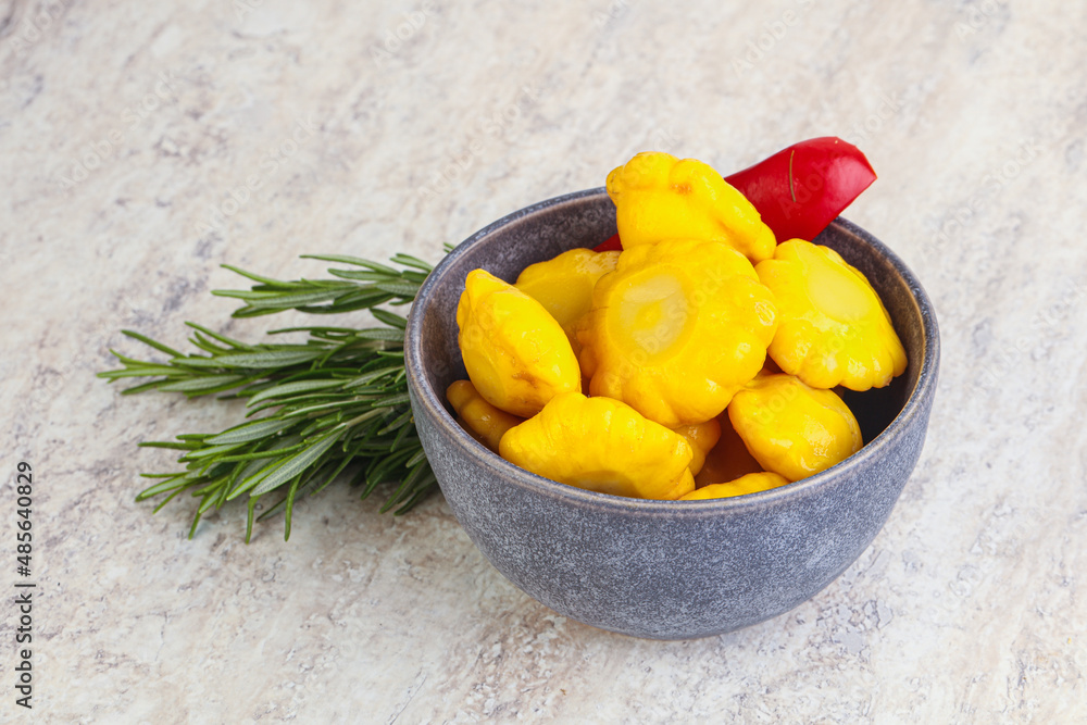 Pickled yellow patisson natural snack Pickled yellow patisson natural snack