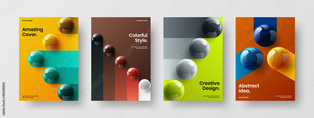 Clean 3D balls book cover template set. Simple front page A4 vector design illustration composition.