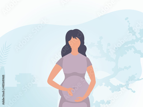 Pregnant girl Banner in blue tones. Vector illustration.