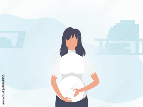 Pregnant girl Banner in blue tones. Vector.