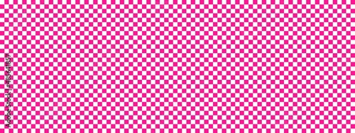 Checkerboard banner. Deep pink and White colors of checkerboard. Small squares, small cells. Chessboard, checkerboard texture. Squares pattern. Background.