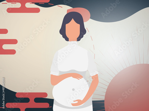 Woman pregnant Banner or postcard for you. Vector illustration.