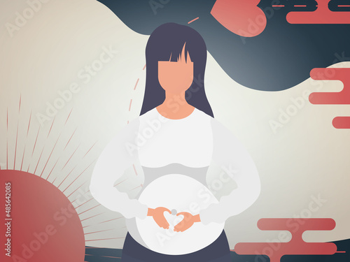 Pregnant girl Banner in Chinese style. Vector.