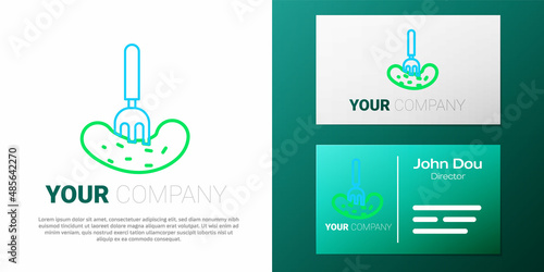 Line Pickled cucumber on a fork icon isolated on white background. Colorful outline concept. Vector