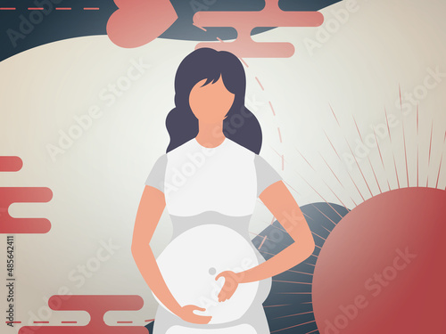 Woman pregnant Banner or postcard for you. Vector illustration.