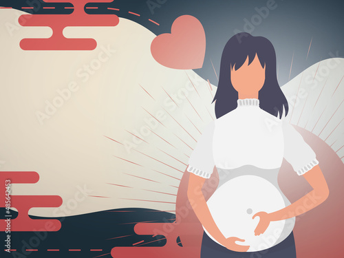Woman pregnant Banner or postcard for you. Vector.