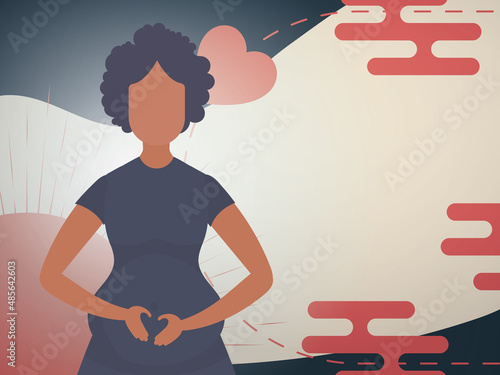 Pregnant girl Banner in Chinese style. Vector illustration.