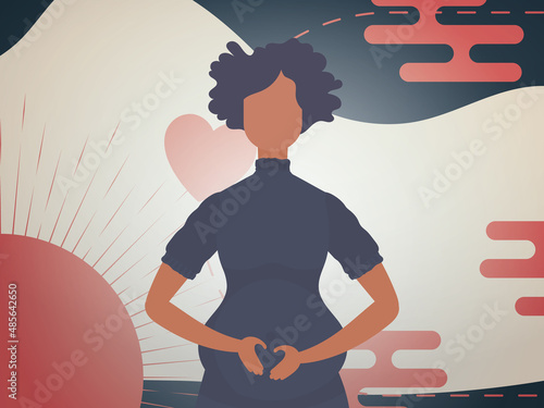 Pregnant girl Banner in Chinese style. Vector.