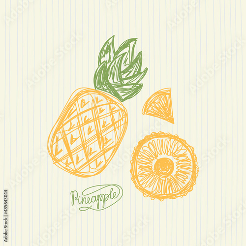 Pineapple fruit. Hand drawn vector illustration. Pen or marker doodle sketch.