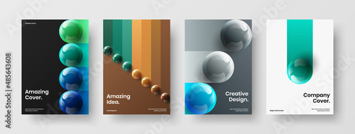 Creative 3D spheres presentation template collection. Geometric banner A4 vector design illustration set.