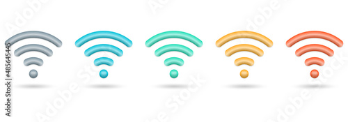 Wifi 3d icon set. Wireless network signal symbol. Internet sign. Wi fi broadcast concept. Vector illustration.