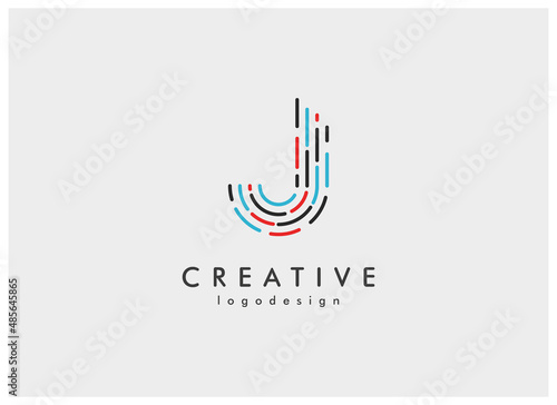 Abstract Initial Letter J Logo. Colorful Letter J with Fingerprint Style Isolated on White Background. Usable for Technology, Business, Identity and Branding Logo. Flat Design Vector Template Element