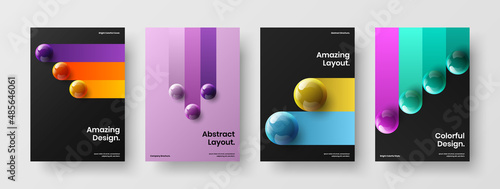Minimalistic book cover A4 vector design layout set. Simple 3D balls poster concept composition.