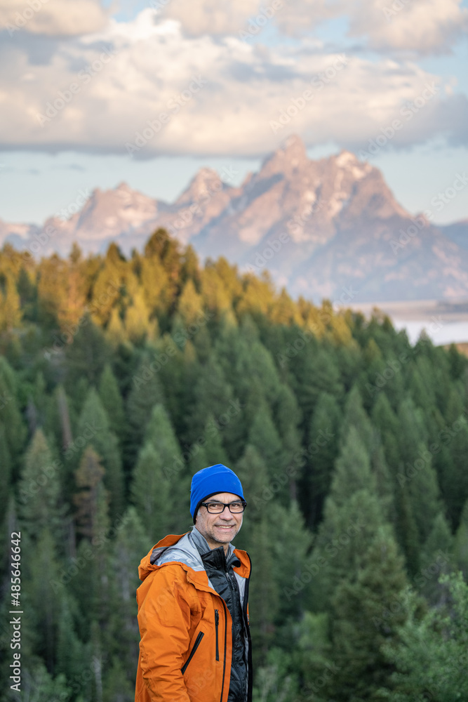 A man hiking in Grand Teton National Park