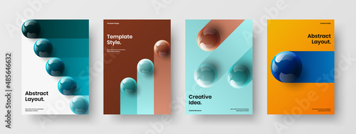 Premium corporate brochure vector design concept collection. Original realistic spheres postcard template bundle.