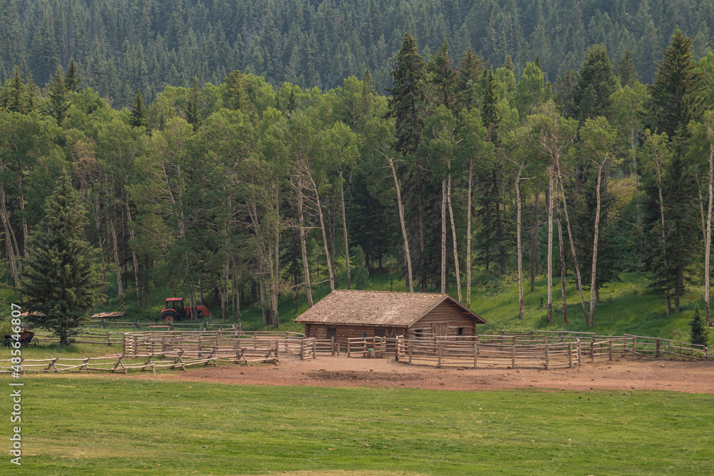 a cabin by a forest in the west