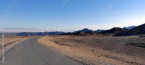 The Charyn tourist route, stretching from the city of Chilik to the Charyn Canyon, passes through inspiring scenic landscapes, February 6, 2022, Tien Shan, Kazakhstan 