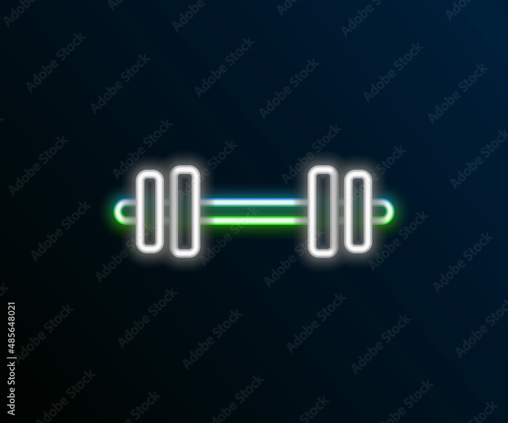 Glowing neon line Barbell icon isolated on black background. Muscle lifting icon, fitness barbell, gym, sports equipment, exercise bumbbell. Colorful outline concept. Vector Glowing neon line Barbell icon isolated on black background. Muscle lifting icon, fitness barbell, gym, sports equipment, exercise bumbbell. Colorful outline concept. Vector