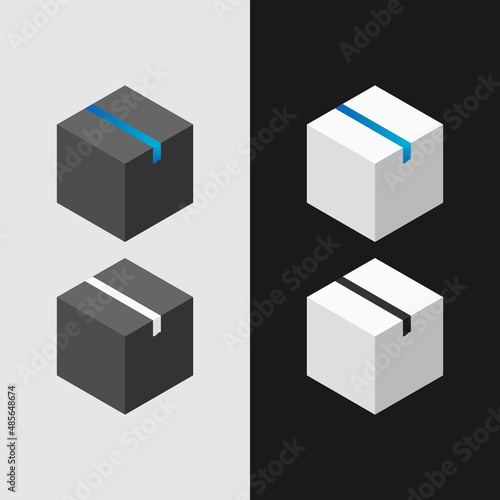 Set of multi-colored cardboard boxes. Vector in isometric style.