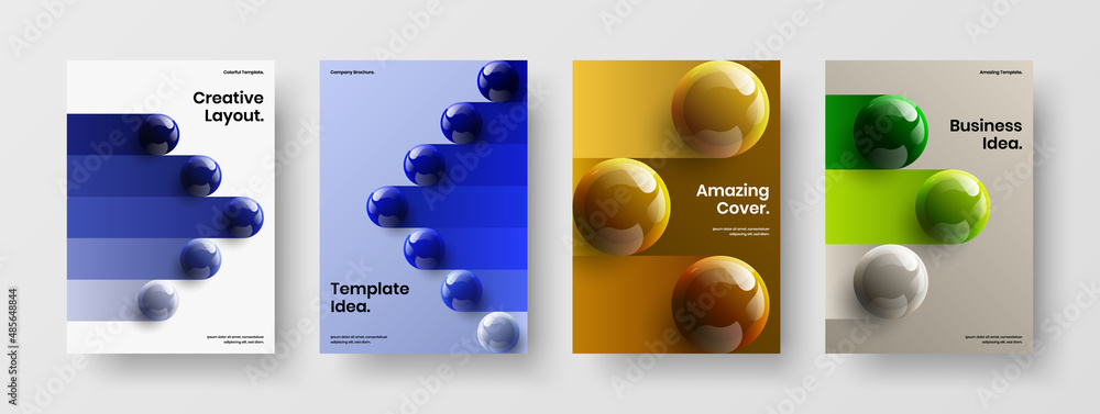 Amazing handbill A4 design vector template collection. Premium 3D balls brochure concept bundle.