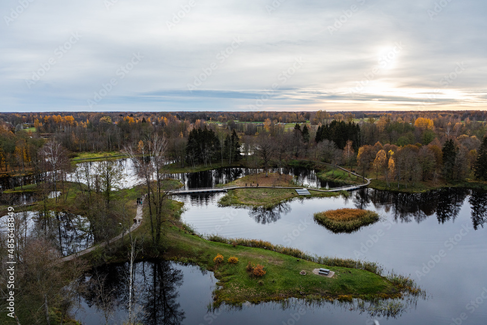 Kirkilai lakes in the evening as seen from the Kirkilai observation tower, Lithuania