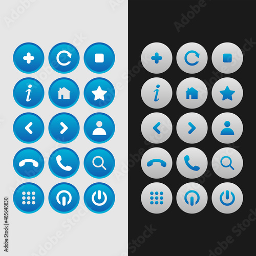 Icon set multi colored button in flat style. Easy editable vector isolated illustration. 