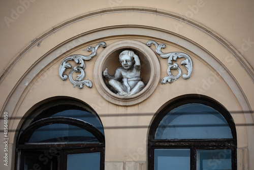Building with ornate architectural elements in Vilnius  Lithuania