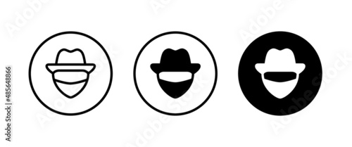 Avatar man in a hat icons , Secret service agent, Spy man icon Wanted button, vector, sign, symbol, logo, illustration, editable stroke, flat design style isolated on white