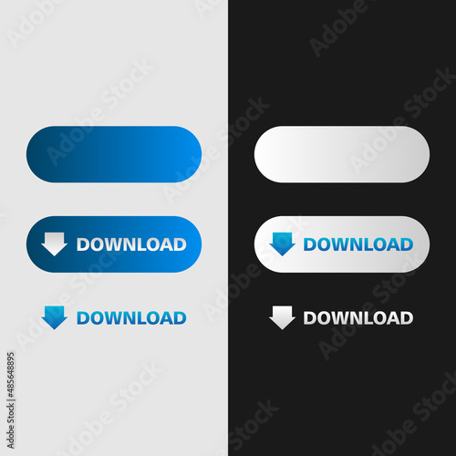 White and blue download button in neomorphism style. Easy editable vector isolated illustration.