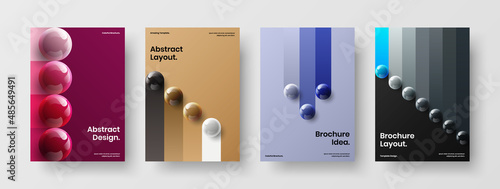 Geometric corporate identity A4 design vector template collection. Original 3D spheres booklet concept bundle.