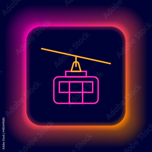 Glowing neon line Cable car icon isolated on black background. Funicular sign. Colorful outline concept. Vector