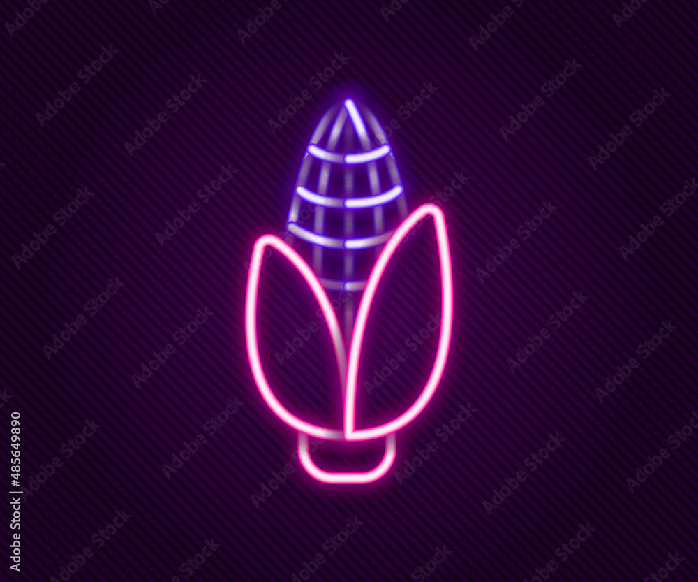 Glowing neon line Corn icon isolated on black background. Colorful outline concept. Vector Glowing neon line Corn icon isolated on black background. Colorful outline concept. Vector