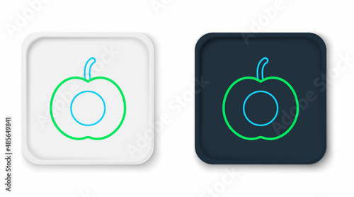 Line Peach fruit or nectarine with leaf icon isolated on white background. Colorful outline concept. Vector