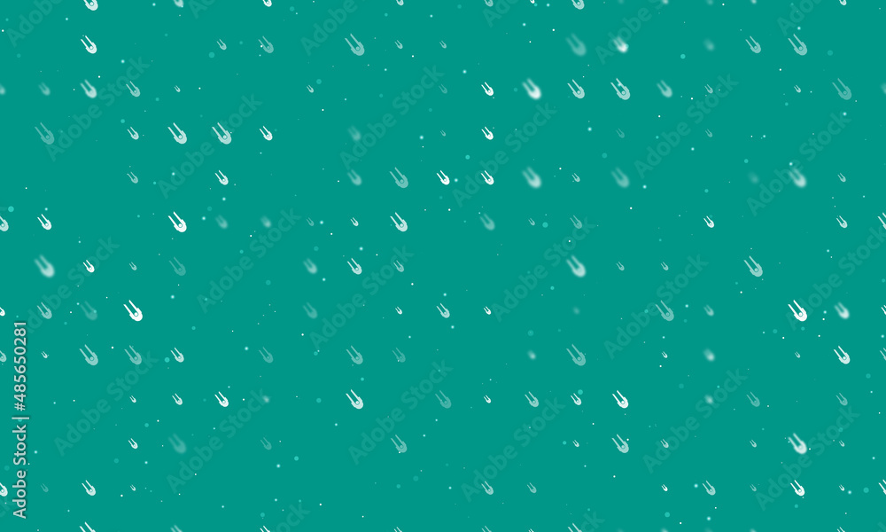 Seamless background pattern of evenly spaced white solo bobsleigh symbols of different sizes and opacity. Vector illustration on teal background with stars