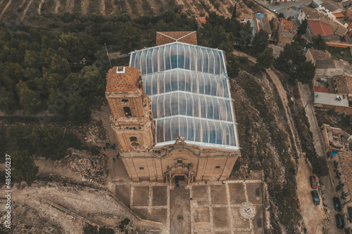 Aerial view of Vella de Sant Pere, a small Catholic Church in Terragona, Spain. photo