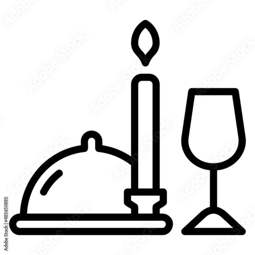 Diner with dish, glass and candle fire line icon
