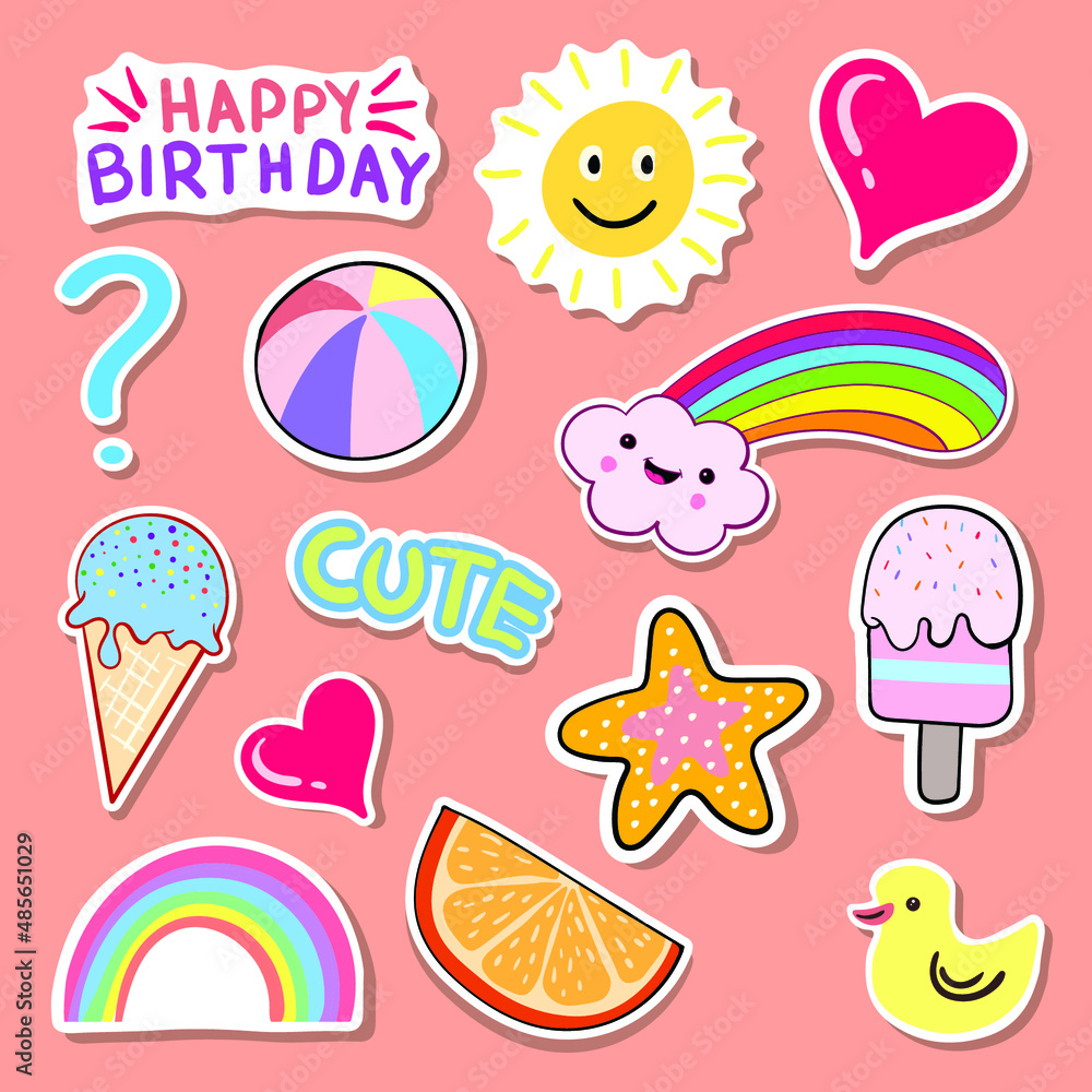 kids sticker collection, colorful hand drawn illustration free vector