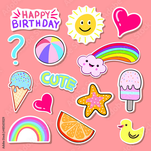 kids sticker collection, colorful hand drawn illustration free vector © skizophobia