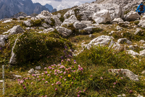 Mountain trail Tre Cime di Lavaredo in Dolomites in Italy