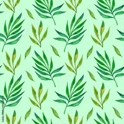 Leaves watercolor seamless pattern. Hand drawn style watercolor. Spring nature background.