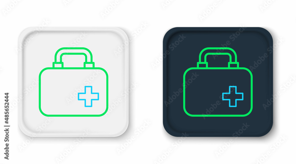 Line First aid kit icon isolated on white background. Medical box with cross. Medical equipment for emergency. Healthcare concept. Colorful outline concept. Vector Line First aid kit icon isolated on white background. Medical box with cross. Medical equipment for emergency. Healthcare concept. Colorful outline concept. Vector