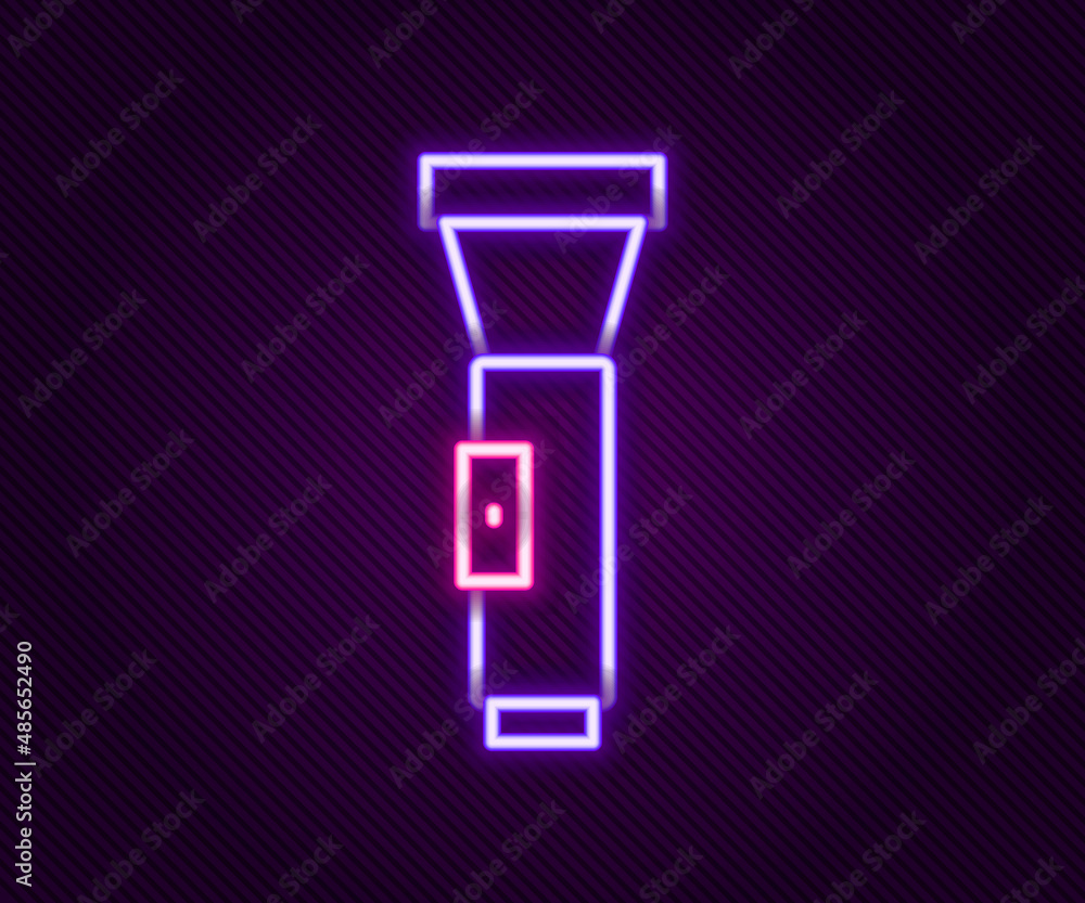 Glowing neon line Flashlight icon isolated on black background. Colorful outline concept. Vector Glowing neon line Flashlight icon isolated on black background. Colorful outline concept. Vector