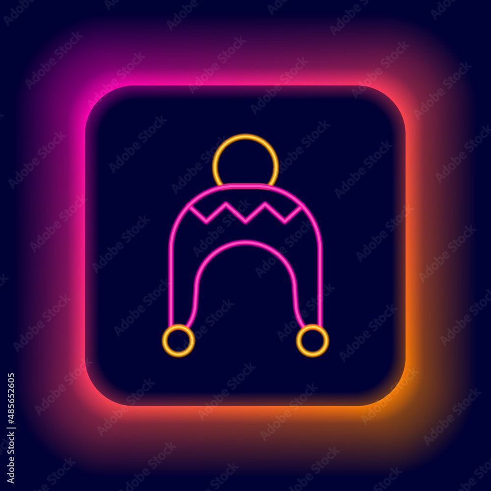 Glowing neon line Winter hat icon isolated on black background. Colorful outline concept. Vector Glowing neon line Winter hat icon isolated on black background. Colorful outline concept. Vector
