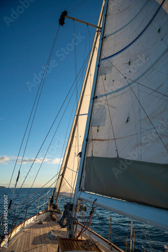 Sailing against the wind through the waves, Alicante bay, Costa Blanca, Spain © Amaiquez