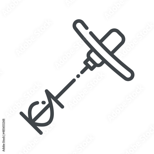 Concrete mixer line icon side view isolated on white transparent background