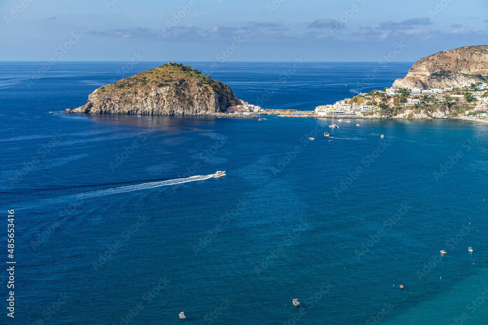 Beautiful panoramic view of Sant’Angelo, a popular summer destination on Ischia, Italy